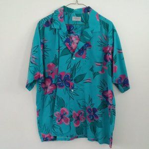 Vintage Mens XL Camp Shirt L.S. Ayres Hawaiian Floral  Luau Beach Vacation